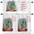thumbnail image 1 of Christmas Kitchen Curtains and Valances Set, Rod Pocket Curtains Tier Farmhouse Window Curtains 36 Inch Length, Watercolor Xmas Tree Cake Wine Green Ombre 3 Piece Kitchen Curtains Set, 1 of 6