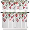 thumbnail image 1 of Christmas Kitchen Curtains and Valances Set, Rod Pocket Curtains Tier Farmhouse Window Curtains 36 Inch Length, Winter Poinsettia Green Pine Leaves Ball 3 Piece Kitchen Curtains Set, 1 of 6