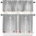thumbnail image 1 of Christmas Kitchen Curtains and Valances Set, Rod Pocket Curtains Tier Farmhouse Window Curtains 36 Inch Length, Winter Snowflake Xmas Pine Tree Ball Grey 3 Piece Kitchen Curtains Set, 1 of 6