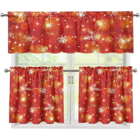 Christmas Kitchen Curtains and Valances Set Snowflakes 3 Pieces Kitchen Curtains Window Treatments for Cafe Living Room Decor European Curtains with Rod Pocket Kitchen Curtains Sets