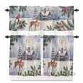 thumbnail image 1 of Christmas Kitchen Curtains and Valances Set, Vintage Winter Deer Woodhouses Forest Country Scene Rod Pocket Window Valance Window Curtain Panels for Living Room Bedroom Laundry, 27.5x36in, 3 Pieces, 1 of 7