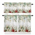 thumbnail image 1 of Christmas Kitchen Curtains and Valances Set, Winter Green Eucalyptus Leaves Red Flowers Pine Cone Rod Pocket Window Valance Window Curtain Panels for Living Room Bedroom Laundry, 27.5x24in, 3 Pieces, 1 of 7