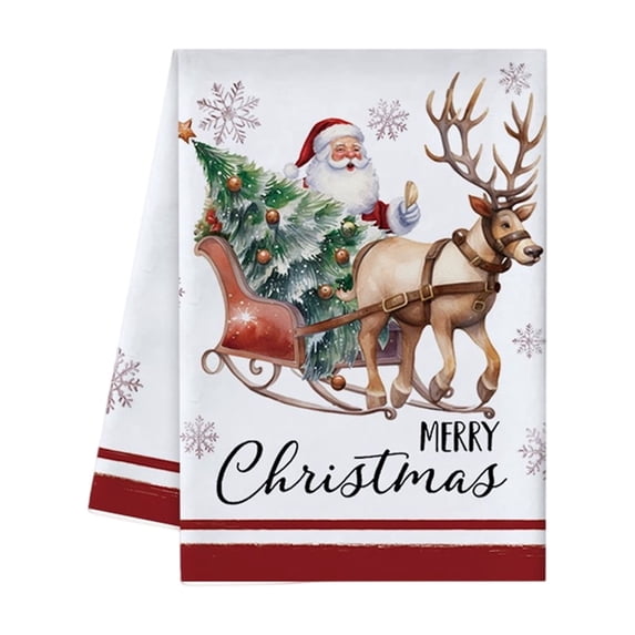 Christmas Kitchen Dish Towel/Holiday Tea Towel Set – Decorative dish towels printed with Christmas tree designs, perfect for holiday table settings