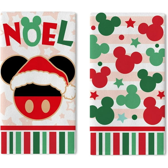 Christmas Kitchen Dish Towels Set of 2, Red Green Xmas Holiday Drying Hand Towels Baking Cooking Cloth, Winter Noel Stars Stripes Home Kitchen Decoration 18 x 26 Inch