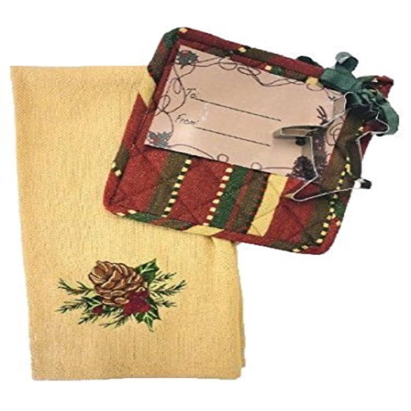 Christmas Kitchen Dishtowel, Potholder and Reindeer Cookie Cutter Gift Set