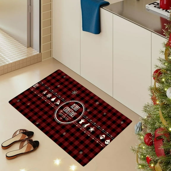 Christmas Kitchen Doormat Washable Floor Mat Holiday Home Decor Non-Slip Sink Rug Winter Festive Entrance Mat 23.62x15.74 Inches for Indoor Outdoor Use