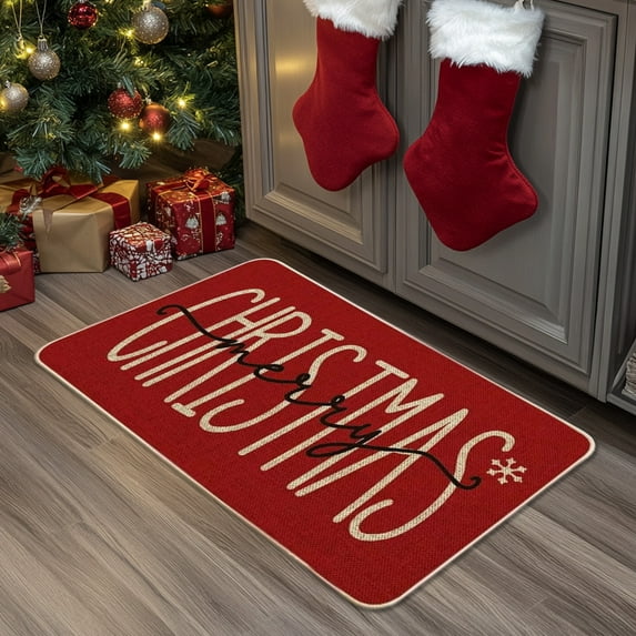 Christmas Kitchen Floor Mat 40x60cm Non-Slip Absorbent Polyester Doormat Holiday Theme Entrance Mat Waterproof Stain Resistant