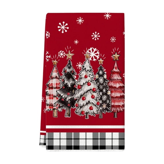 Christmas Kitchen Hand Towel – Hanging Dish Towel with Ghost Print, Quick-Dry Red Towel with Loop for Bathroom, Sink or Holiday Gift
