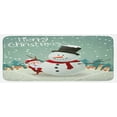 thumbnail image 1 of Christmas Kitchen Mat, Merry Christmas Cartoon with Santa Snowman Pines Houses Winter, Plush Decorative Kitchen Mat with Non Slip Backing, 47" X 19", Almond Green Eggshell, by Ambesonne, 1 of 1