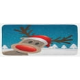 thumbnail image 1 of Christmas Kitchen Mat, Rudolph the Reindeer with Santa Hat Holiday Themed Fun Cartoon, Plush Decorative Kitchen Mat with Non Slip Backing, 47" X 19", Red Brown Navy, by Ambesonne, 1 of 1
