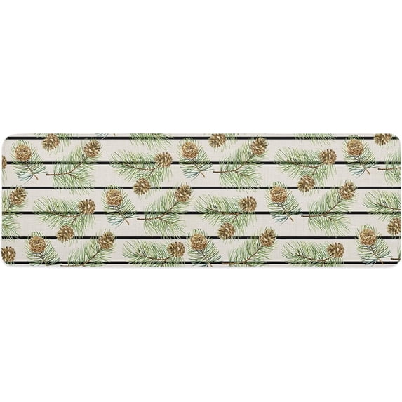 Christmas Kitchen Mat Rug 1 PCS Coniferous Pine Cones Cotton Linen Runner Rug Anti-Fatigue Comfort Memory Foam Standing Mat Non-Slip Floor Door Mat for Bathroom Bedroom 18x47in