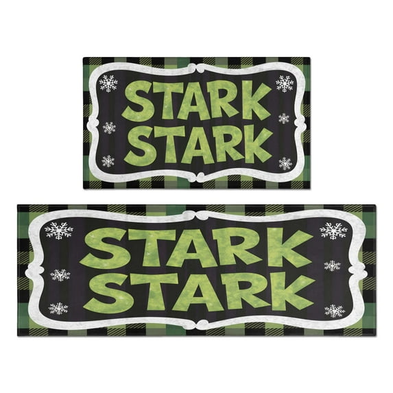 Christmas Kitchen Mat Set of 2 Anti Fatigue Kitchen Mats for Floor,Merry Christmas Stark Green Plaid Rugs for Kitchen Floor for Bathroom,Room Bedroom (47x17+30x17in)