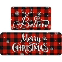 Christmas Kitchen Mat Set of 2, Buffalo Plaid Kitchen Rugs Non Slip Washable, Absorbent Merry Christmas Rugs for Kitchen, Laundry Room, Bathroom, Christmas Decorations, 17" x 47"   17" x 30"