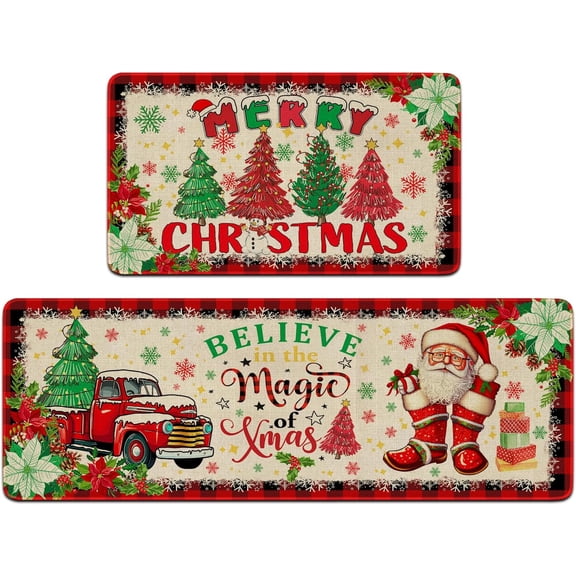 Christmas Kitchen Mat Set of 2 Christmas Rugs Kitchen Decor Holiday Christmas Kitchen Mats for Floor Kitchen Christmas Decorations