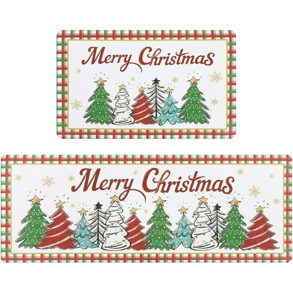 Christmas Kitchen Mat Set of 2,Winter Holiday Decor Kitchen Rugs Anti Fatigue Mat Non Slip Waterproof Cushioned Comfort Standing Mat