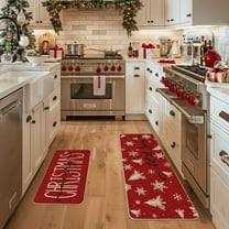 Christmas Kitchen Mats for Floor, Christmas Kitchen Rugs Set of 2 - Farmhouse Truck Red Buffalo Plaid Christmas Kitchen Decor - Christmas Decorations for Bathroom, Home, Indoor 16x24in 16x48in