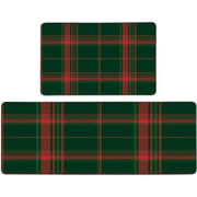 Christmas Kitchen Mats for Floor Set of 2 Green Buffalo Plaid Kitchen Mat Tartan Plaid Red Green Line Kitchen Sink Rug Christmas Kitchen Accessories,17"X48"+17"X24"