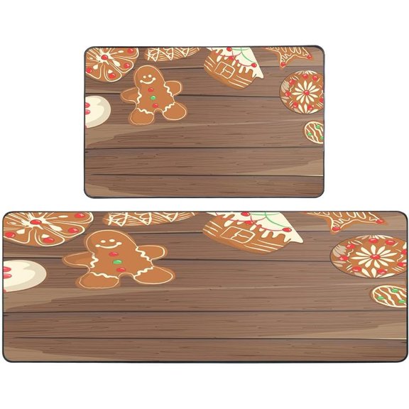 Christmas Kitchen Mats Set of 2 Gingerbread Christmas Kitchen Rugs Christmas Gingerbread Cookies Non Slip Floor Mat Christmas Kitchen Decor,17"X48"+17"X24"