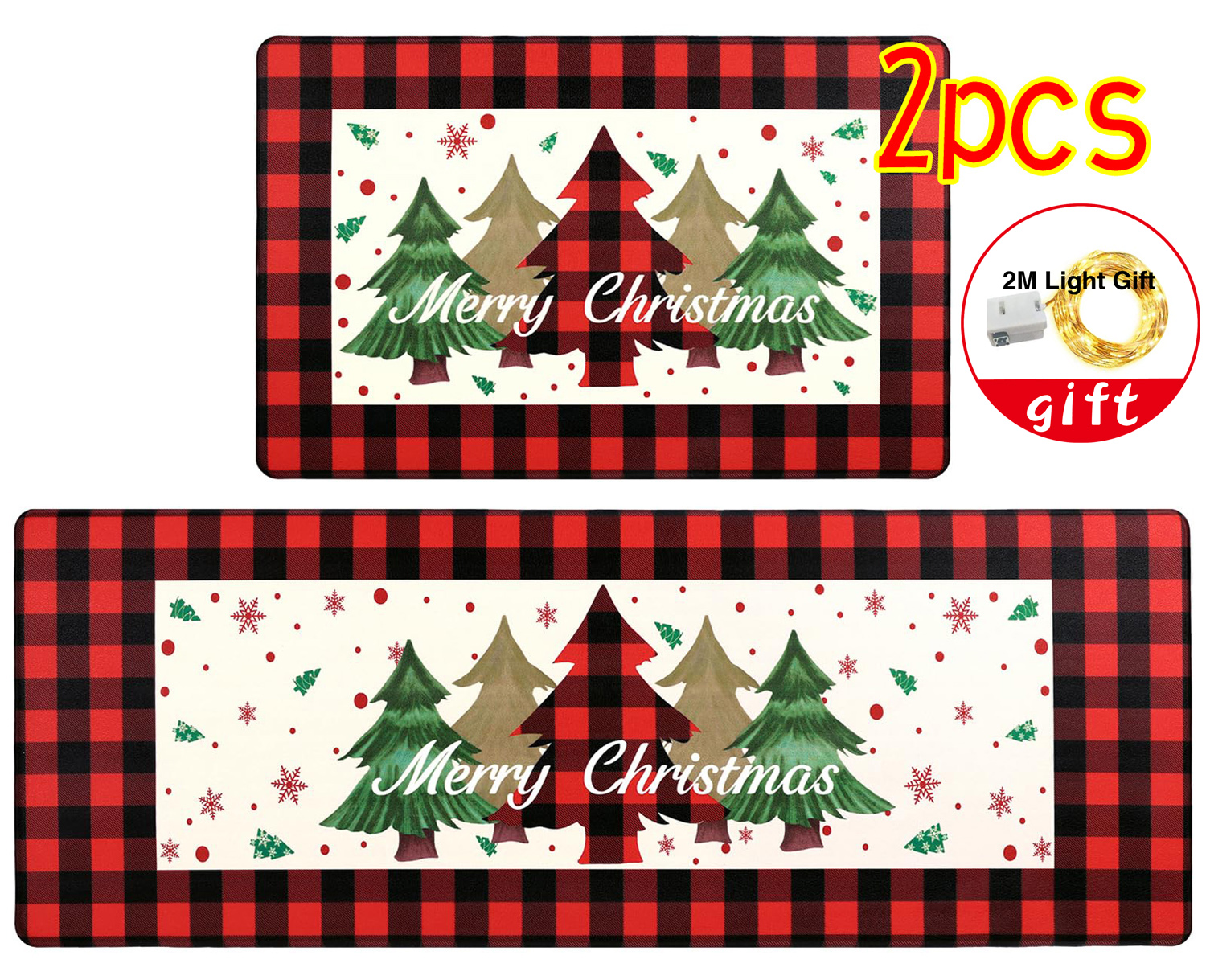 Christmas Kitchen Mats Set of 2, Christmas Kitchen Rugs and Mats