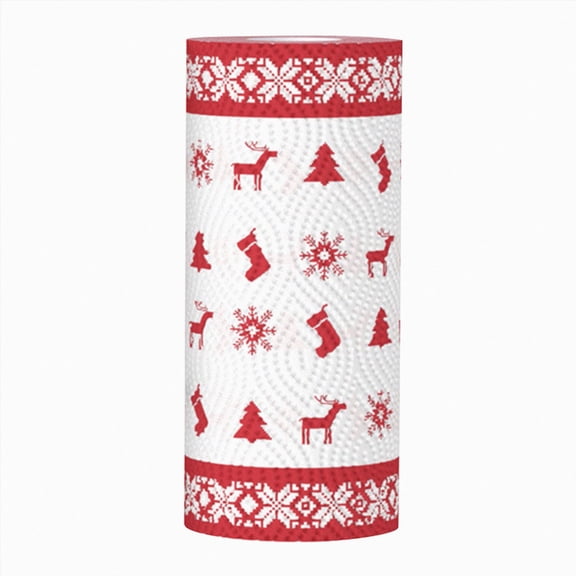 Christmas Kitchen Paper Towels, Disposable Cleaning Towels Xmas Kitchen Tissue Highly Absorbent Hand Towels for Holiday Kitchen Business Resturant, Eco-Friendly (1 rolls)