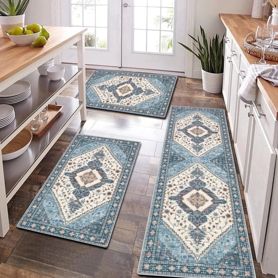 Kitchen Rugs and Runners Set of 3, Yamaziot Kitchen Mat for Floor, Non Slip Skid Comfort Washable Farmhouse Carpet for Laundry Room Sink, 20"x32"+20"x32"+20"x47"
