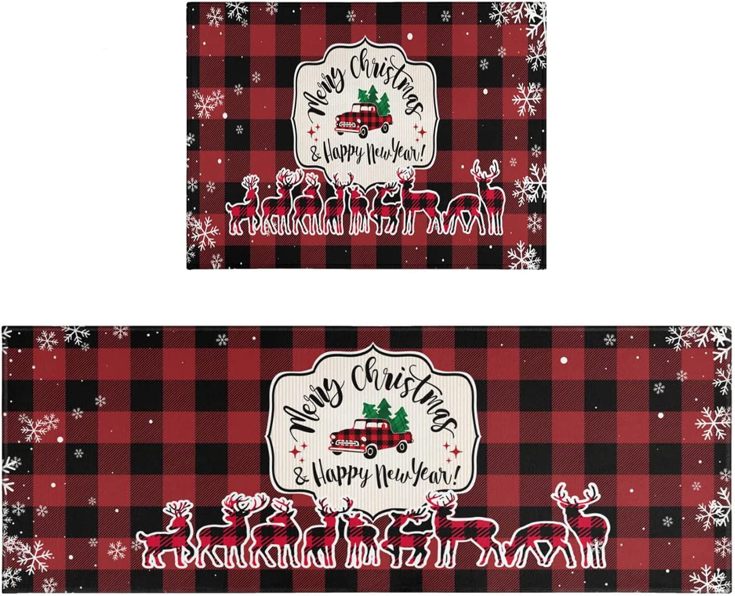 Christmas Kitchen Rug Mat Set of 2 Piece Kitchen Mats for Floor