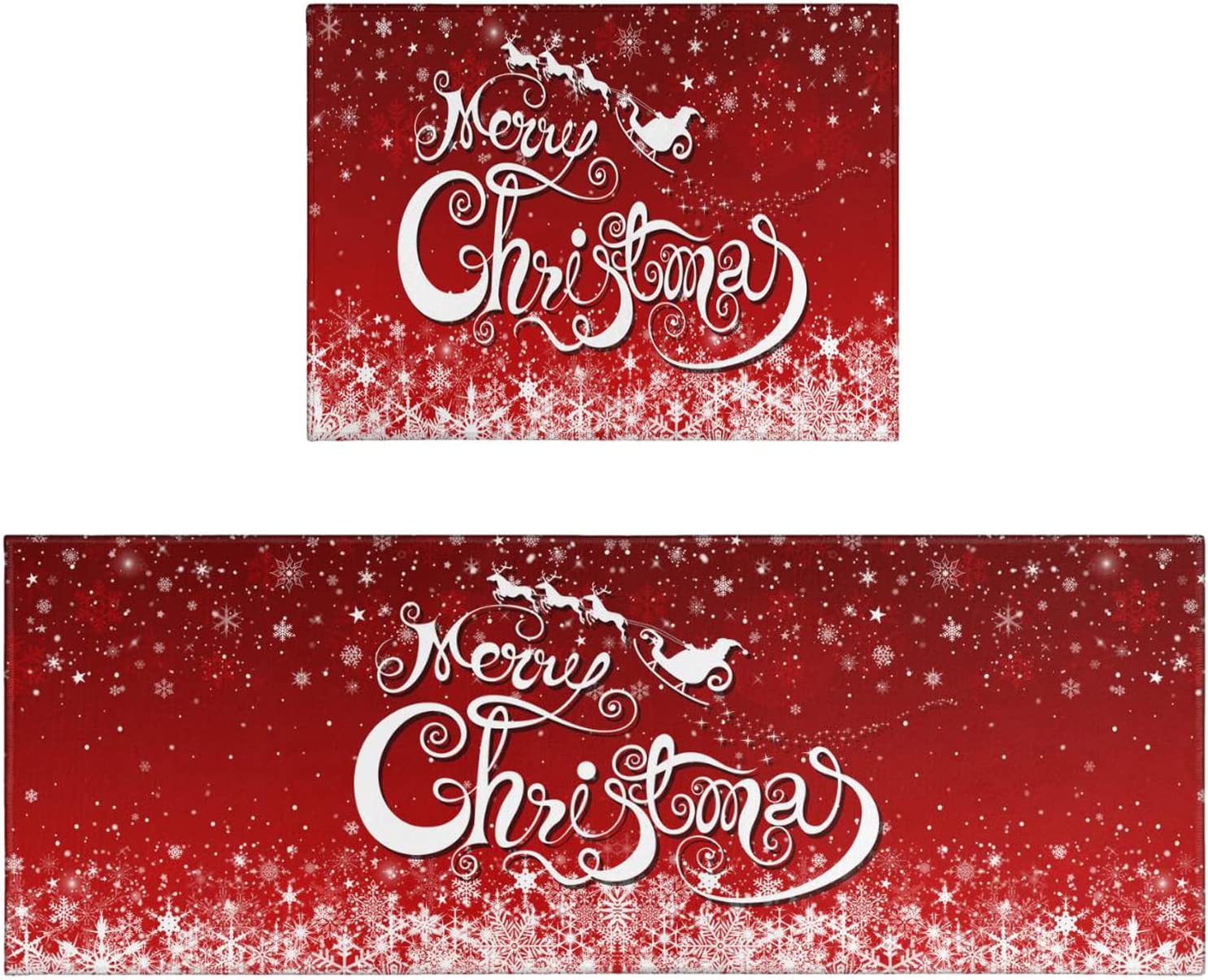 Christmas Kitchen Rug Mat Set of 2 Piece Kitchen Mats for Floor