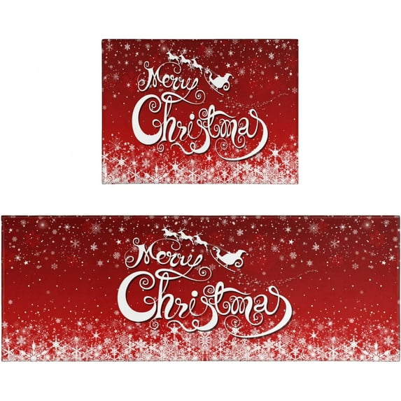Christmas Kitchen Rug Mat Set of 2 Piece Kitchen Mats for Floor Christmas Rugs Kitchen Door Mat Decor Decorations