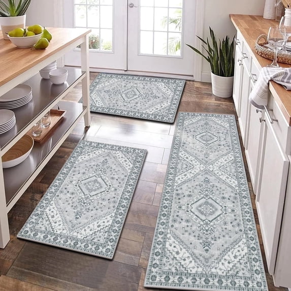 Kitchen Rugs and Runners Set of 3, Yamaziot Kitchen Mat for Floor, Non Slip Skid Comfort Washable Farmhouse Carpet for Laundry Room Sink, 20"x32"+20"x32"+20"x47"