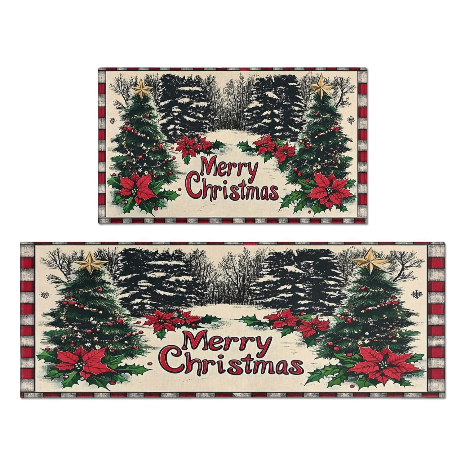 Triangle Kitchen Rugs Christmas Kitchen Rug Set of 2 Absobent Kitchen Mats for Floor,Merry ...