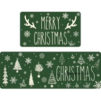 Christmas Kitchen Rug Set of 2, Merry Christmas Holiday Non Slip Kitchen Mats for Floor Winter Xmas Trees Home Decor Kitchen Floor Rugs for Hallway Laundry Room, 17"x30" 17"x47" (Green)