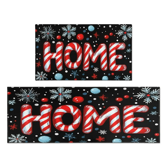 Christmas Kitchen Rug Set of 2 Non Slip Kitchen Mats for Floor,Home Winter Snowflake Welocme Christmas Kitchen Floor Mats for Bathroom,Room Outdoor (47x17+30x17in)