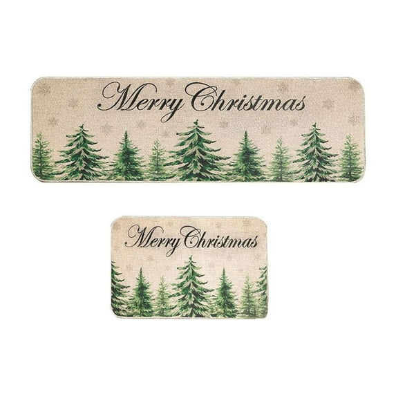 Christmas Kitchen Rug Set, Non-Slip Floor Mats, 2 Pcs Polyester Kitchen Rugs with Cushioning, Multicolor Holiday Decor for Entryway, Dining Room, Porch, Machine Washable