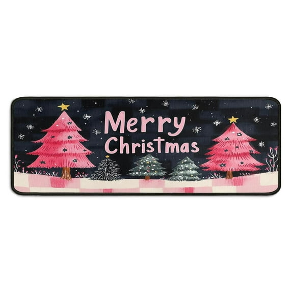 Christmas Kitchen Rug Sets 2 Piece Merry Xmas Tree Branches Kitchen Floor Mat Non Slip Rugs for Kitchen Floorfor Cook Home Decor (47x17+30x17 Inches)