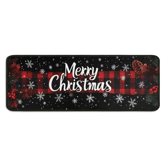 Christmas Kitchen Rug Sets 2 Piece Red Green Buffalo Plaid Kitchen Mats for Floor Non Skid Kitchen Floor Matfor Bath Cooking (47x17+30x17 Inches)