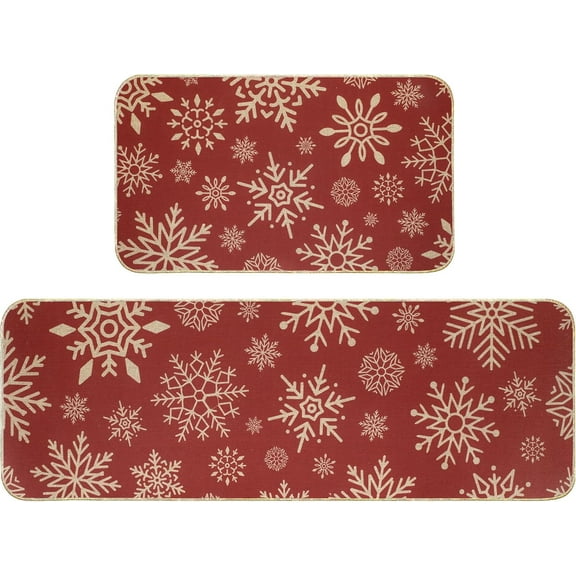 Christmas Kitchen Rug Sets 2 Piece Christmas Snow Waterproof Non-Slip Kitchen Mats and Rugs Winter Christmas Doormat Rubber Back Low-Profile Merry Christmas Home Decorations Kitchen Mats