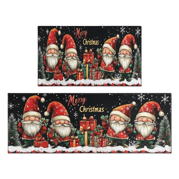 Christmas Kitchen Rug Sets 2 Piece Xmas Snowflake Winter Happy New Year Kitchen Rugs and Mats Non Slip Rugs for Kitchen Floorfor Cook Home Decor (47x17+30x17 inches)