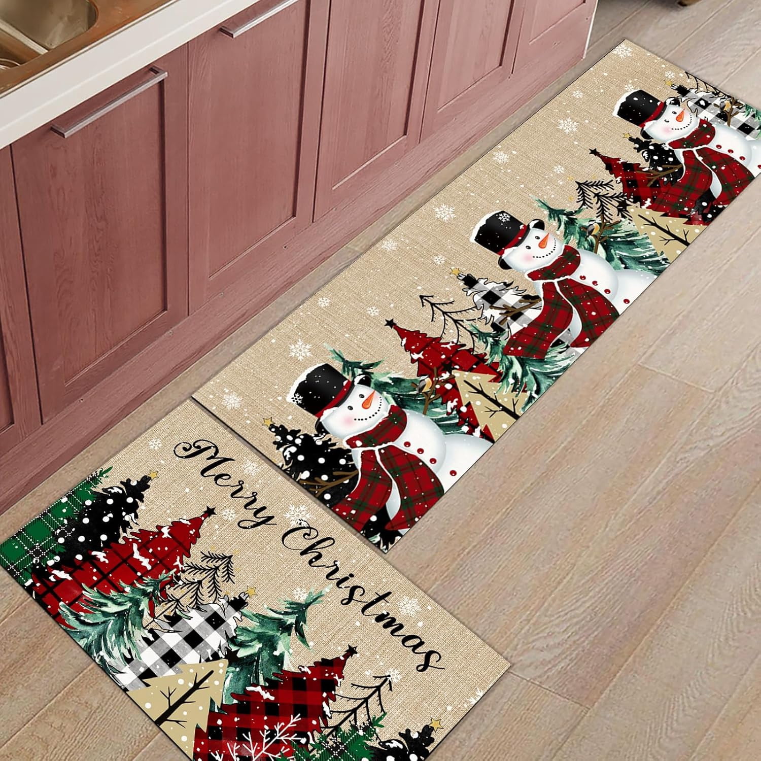 Christmas Kitchen Rugs Absorbent Non-skid Kitchen Mats for Floor, Merry ...