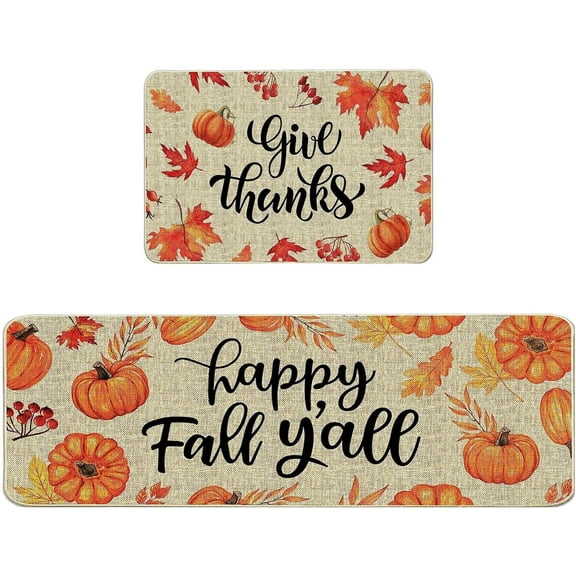 Christmas Kitchen Rugs, Christmas Kitchen Mats Set of 2, Non-Slip Winter Rugs Kitchen Mats Buffalo Plaid Doormat for Kitchen Decoration Washable Runner for Xmas Home Decor (17"x47"+16"x24") (T)