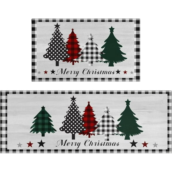 Christmas Kitchen Rugs - Kitchen Mat Set of 2, Christmas Rug Kitchen Christmas Decor, Christmas Holiday Kitchen Mats for Floor, Non Slip Kitchen Runner Rug, Merry Christmas Kitchen Floor Mat