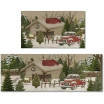 Christmas Kitchen Rugs - Kitchen Mat Set of 2, Christmas Rug Kitchen Christmas Decor, Christmas Holiday Kitchen Mats for Floor, red Vintage Christmas Kitchen Rugs 2 Piece 17x47 and 17x30 Inch