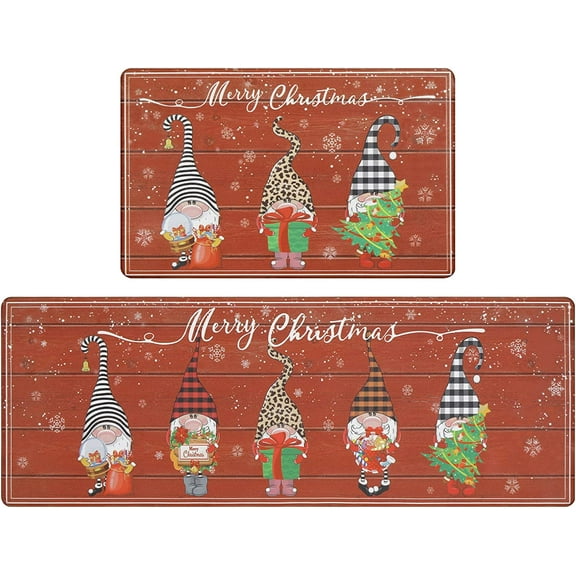 Christmas Kitchen Rugs and Mats 2 PCS Non Skid Farmhouse Kitchen Mats for Floor Waterproof Kitchen Runner Rugs Set Gnomes Snowflake Antifatigue Kitchen Mat for Winter Xmas Holiday Decor