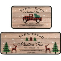Christmas Kitchen Rugs and Mats 2 Pieces, Red Truck Snowflake Tree Buffalo Plaid Bathroom Rug Non Slip Cushioned Mat Runner Rug Doormat for Christmas Farmhouse Kitchen Decor,17x30 17x47inch