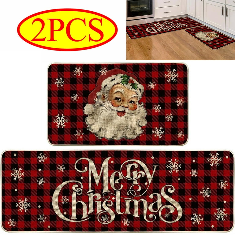  Christmas Kitchen Rugs and Mats Set (2 PCS), Merry