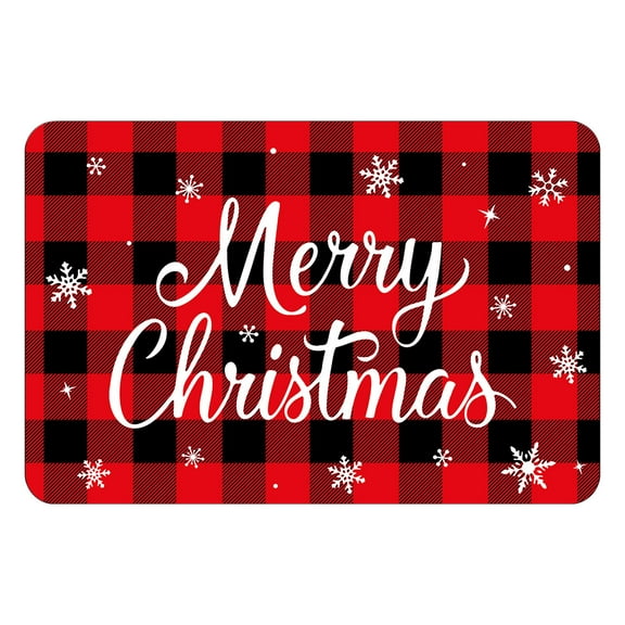 Christmas Kitchen Rugs Merry Christmas Mats Buffalo Plaid Doormat Non Slip Backing Floor Mat for Home Kitchen Door Bathroom (Red)