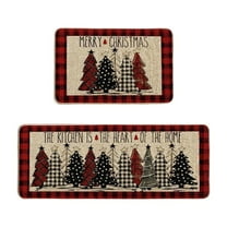 Christmas Kitchen Rugs, Non Slip Kitchen Mats, 2 Pcs Xmas Floor Rug Set with Non Skid Backing for Kitchen and Dining Room, Polyester, Cushioned Anti Fatigue, Machine Washable, 16x24in 16x48in