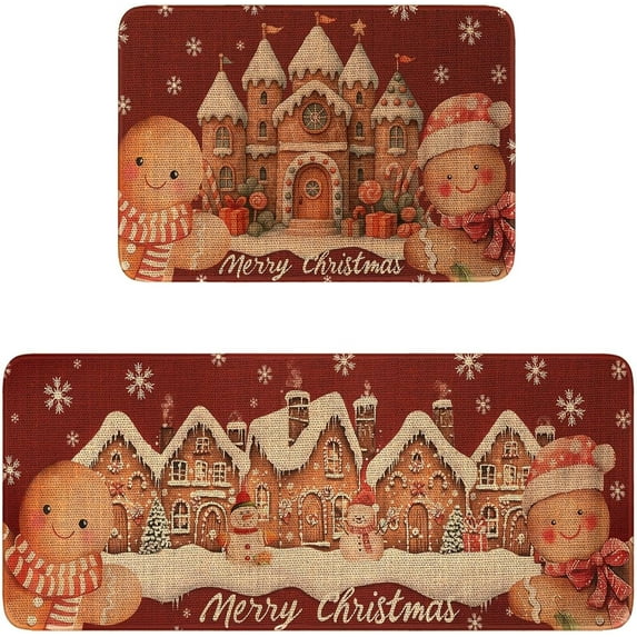 Christmas Kitchen Rugs Set of 2 (17x30+17x47) 2 Piece Red Gingerbread ...