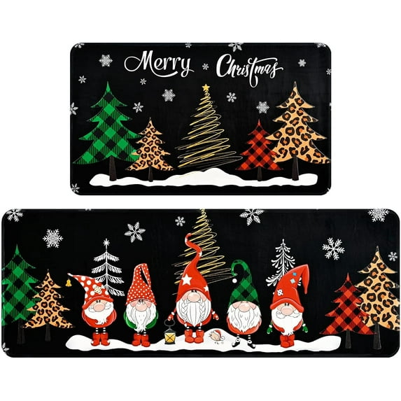 Christmas Kitchen Rugs Set of 2, Absorbent Christmas Tree Gnome Kitchen Mats for Floor, Winter Decorative Kitchen Rugs Non Slip Washable, Christmas Decorations, 18'''' x 48'''' + 18'''' x 30''''