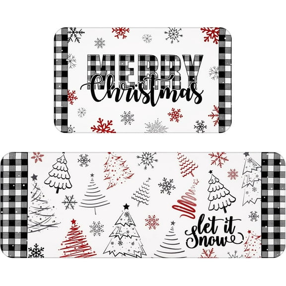 Christmas Kitchen Rugs Set of 2, Christmas Tree Kitchen Mats for Floor Xmas Snowflake Anti Fatigue Christmas Rug, Washable Floor Mat for Christmas Kitchen Decor, 18'''' x 30''''+18'''' x 48''''