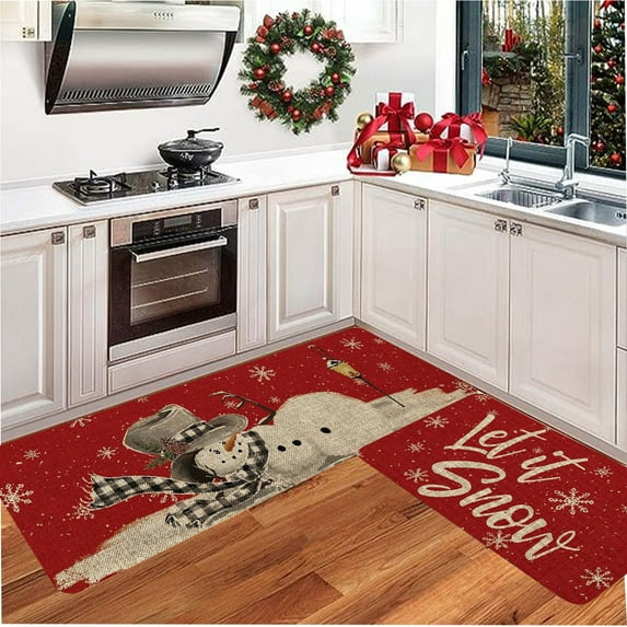Christmas Kitchen Rugs Set Of 2 Cushioned Antis Fatigue Kitchen Floor Mat Non Slip Farmhouses Kitchen Mats For Floor Kitchen Rug Set For Christmas Holiday Xmas Decorations